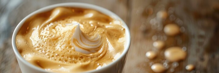 Swirling Cappuccino Foam Inviting a Moment of Indulgence and Comfort - obrazy, fototapety, plakaty