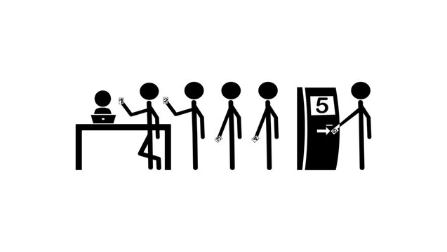 people holding ticket with queue number, black isolated silhouette