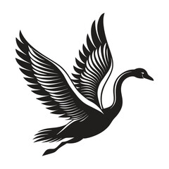 A silhouette flying bird swan black and white logo vector clip art