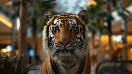 Bengal tiger with whiskers roaming mall - 782974901