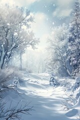 Snowy path in a winter forest, perfect for seasonal designs