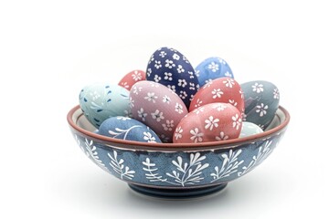 A bowl filled with colorful painted Easter eggs. Perfect for Easter decorations