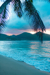 picturesque bright sunset landscape beach in Seychelles, natural background