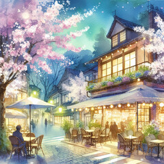 벚꽃나무와 카페 (a cafe in harmony with cherry trees)
