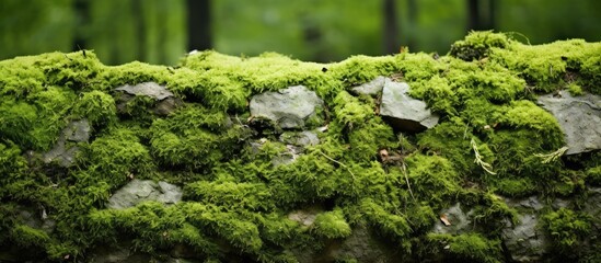 Mossy stone wall in woodland