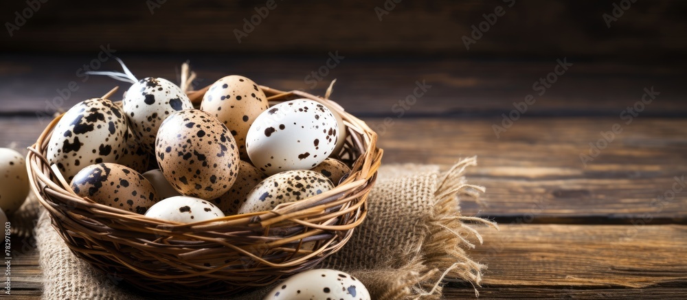 Poster Close-up of eggs in a basket on table