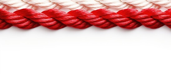 Red and white yarn strands closely lined up - obrazy, fototapety, plakaty