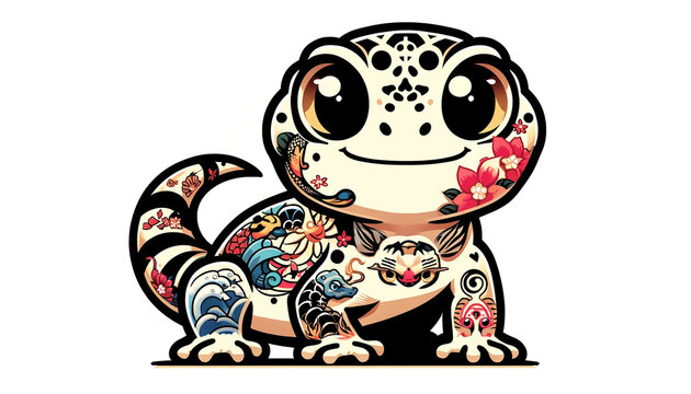タトゥーの入ったレパードゲッコー | Leopard Gecko with tattoos | Generative Ai