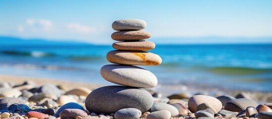 Fototapeta na wymiar A stack of stones on sandy beach