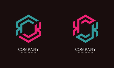 Set of hexagon-shaped monogram logo with the initial letter A. Suitable for various businesses.