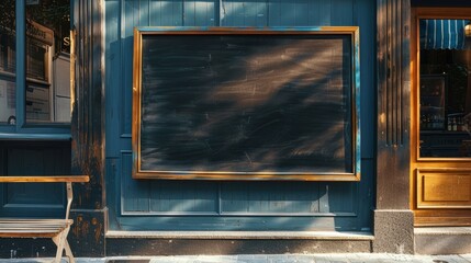 Classic blackboard sign standing blank at a liquor shop entrance, awaiting creative displays