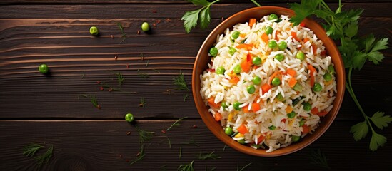 Bowl of Rice with Carrots and Peas