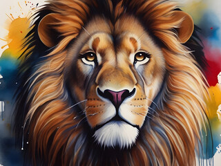 Fototapeta premium Amazing Illustration Art Abstract painting concept. Colorful artistic lion on lines and curves background. Animals. water color
