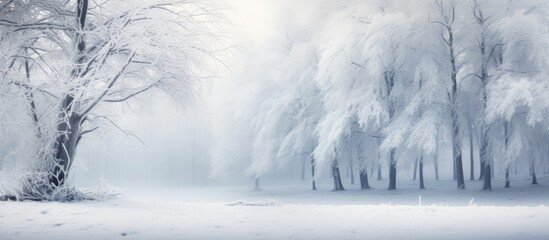 Snow-covered forest with icy trees - obrazy, fototapety, plakaty