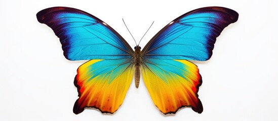 Colorful butterfly close-up with blue and yellow wing