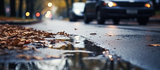 Puddles scattered on city streets