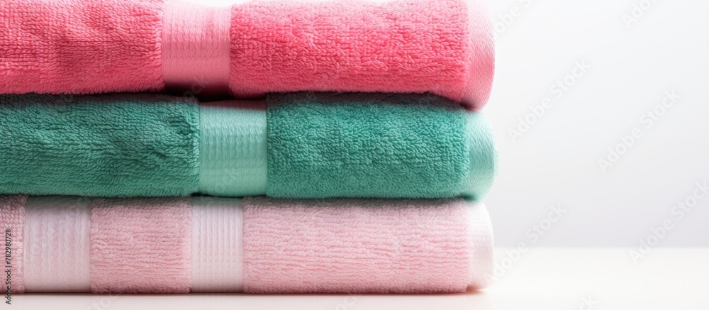 Poster three towels stacked on a table