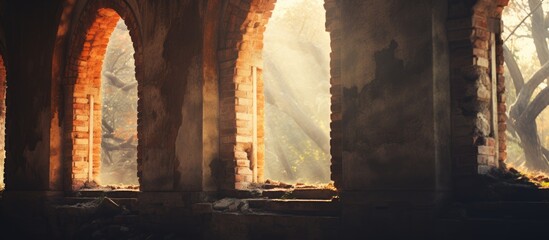 Sunlight filtering through antique building windows