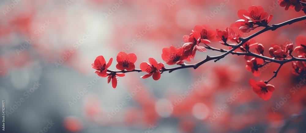 Poster branch of a tree with red blooms
