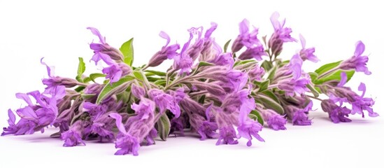 Purple flowers on white backdrop