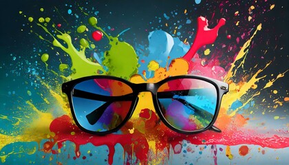 Vivid Vibes: Sunglasses and Splashes in Abstract Harmony"