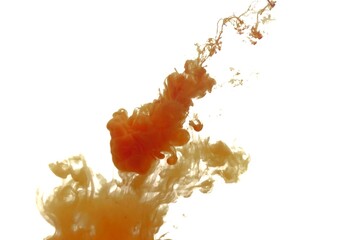 Orange color dye melt on white background,Abstract smoke pattern,Colored liquid dye,Splash paint