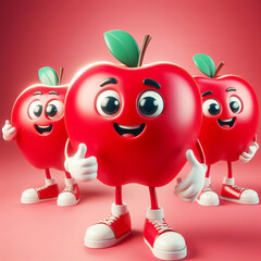 3D funny apple cartoon. Agriculture and healthy food. AI generated