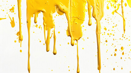 Golden yellow paint drip on a pure white background - obrazy, fototapety, plakaty