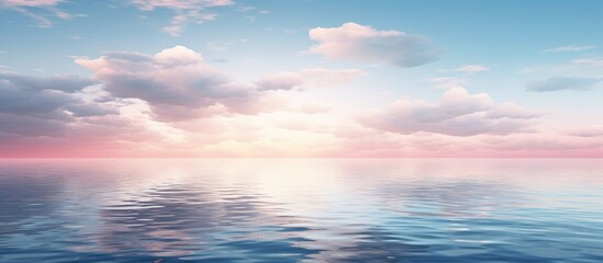 Naklejka na ściany i meble Calm Ocean with Pink Sky and Clouds