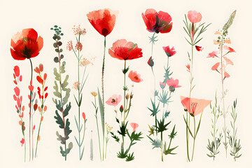 Obraz premium Colorful flowers hand drawn collection isolated on white background