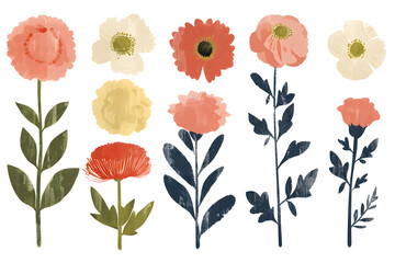 Naklejka premium Colorful flowers hand drawn collection isolated on white background