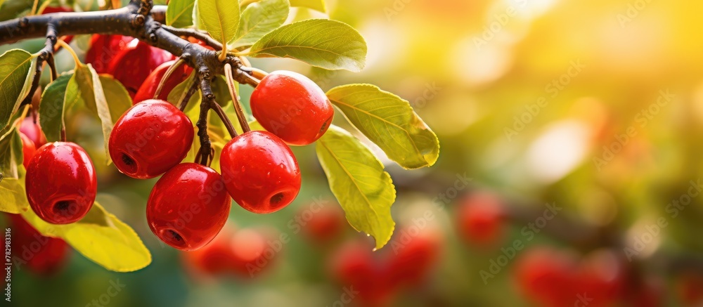 Poster Close-up of Tree Branch with Bright Red Berries