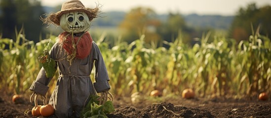 Scarecrow in a pumpkin patch