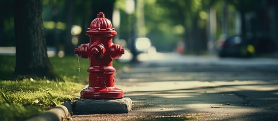 Red fire hydrant beside street - Powered by Adobe