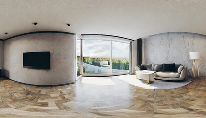 360 panorana of modern interior room 3D rendering
