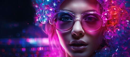 Neon Dreams: Stylish Girl in Spectacles with Neon Ambiance