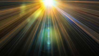 Abstract sun burst, digital flare, iridescent glare, lens flare effects over black background for overlay designs