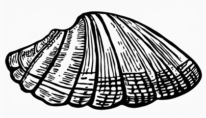 Hand drawn animal sea shell isolated on background. Black sea food, mussel icon.  doodle illustration. Summer snack, marine clipart for cards, web.