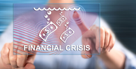 Woman touching a financial crisis concept