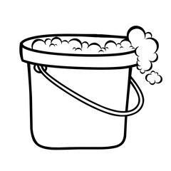 Black and white cartoon cleaning bucket