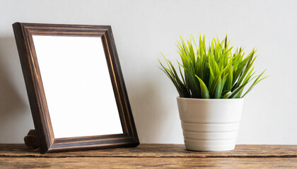 Realistic thin photo frame mockup. Simple, clean portrait large a3, a4 wooden frame mock-up isolated