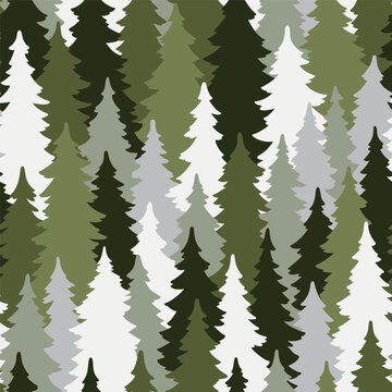 Seamless vector pattern with pine tree silhouettes. Hand drawn vector illustration. Perfect for textile, wallpaper or print design.
