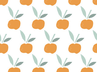 Seamless Apple pattern in Printmaking style. Retro Style Repeated Background with raster texture effect. Hand-drawn apple For wallpaper, textil, wrapping. Creative modern fruits orange color