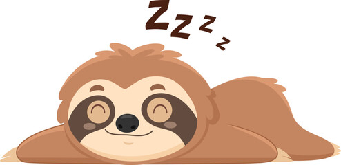 Fototapeta premium Funny Cute Sloth Cartoon Character Sleeping. Vector Illustration Flat Design Isolated On Transparent Background
