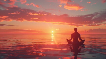 Young woman practicing lotus asana in yoga studio and practicing yoga on the beach at sunset. Meditation. - obrazy, fototapety, plakaty