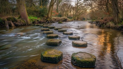 Stepping Stones over the river Mole at the foot of Box Hill
