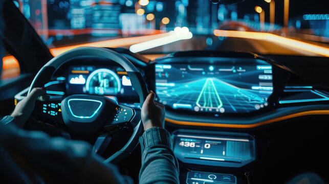 AI Content Generation. AI-powered virtual assistant in conversation on car dashboard