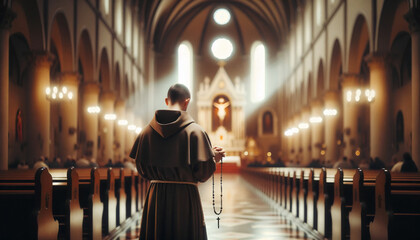 catholic monk praying in church