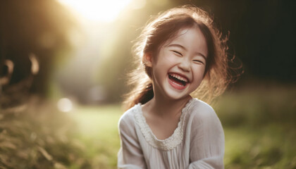 adorable little girl laughing- outdoors light. ai
