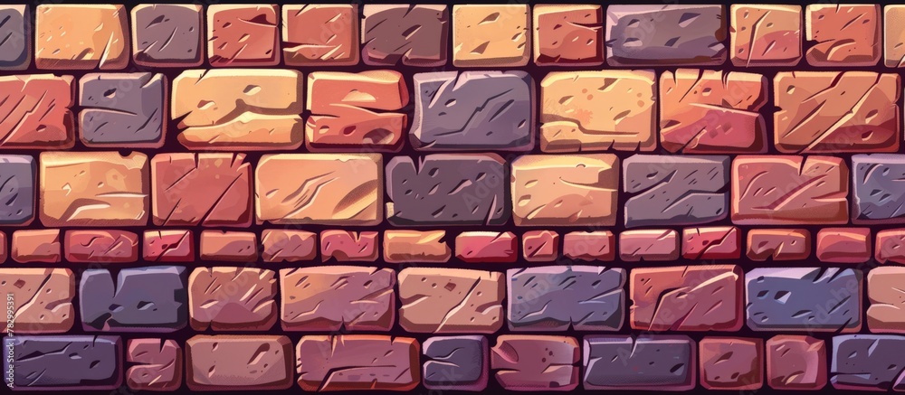 Poster brick wall with an array of vibrant colors creating a visually pleasing and dynamic texture